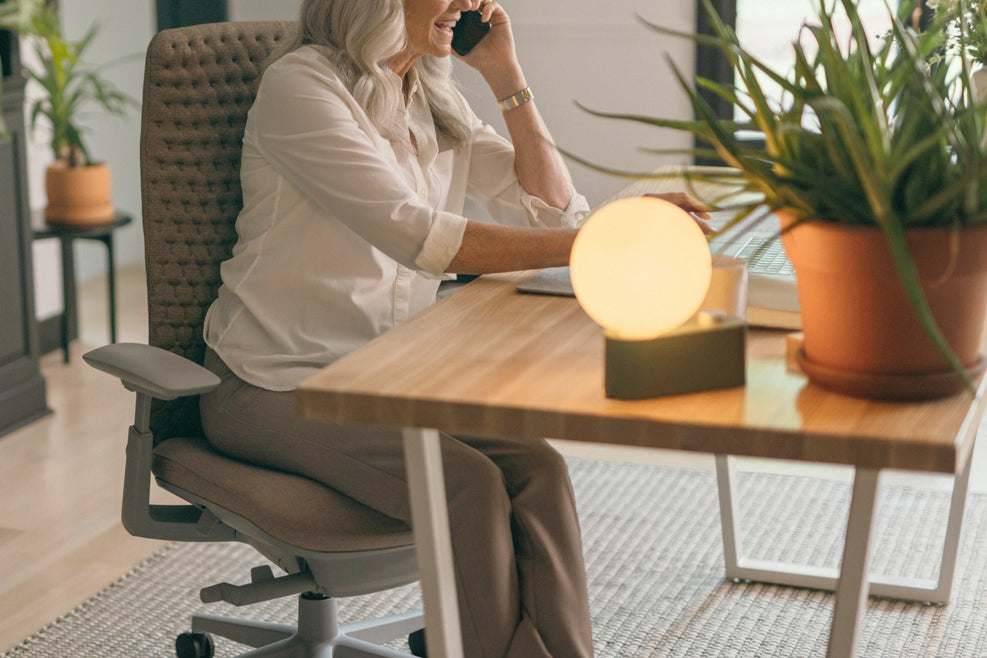 Elements Wood Desk - Desert Rose in lifestyle shot